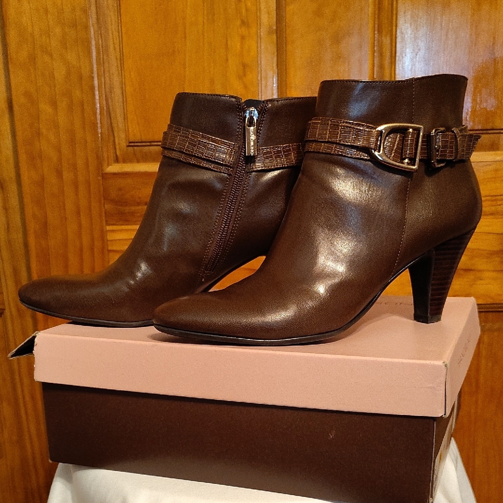Bandolino Brown Ankle Booties with Buckle Detail